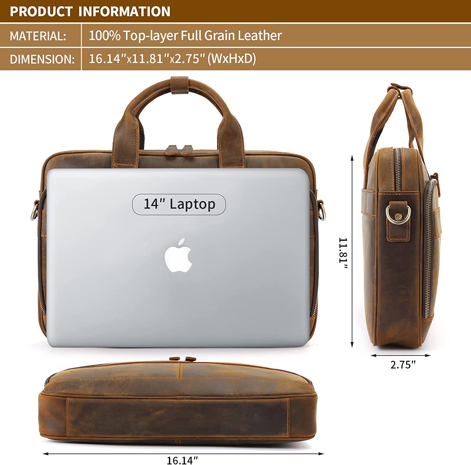 Jack&Chris Leather Briefcase for Men,Business Travel Laptop Messenger Bags - Image 2